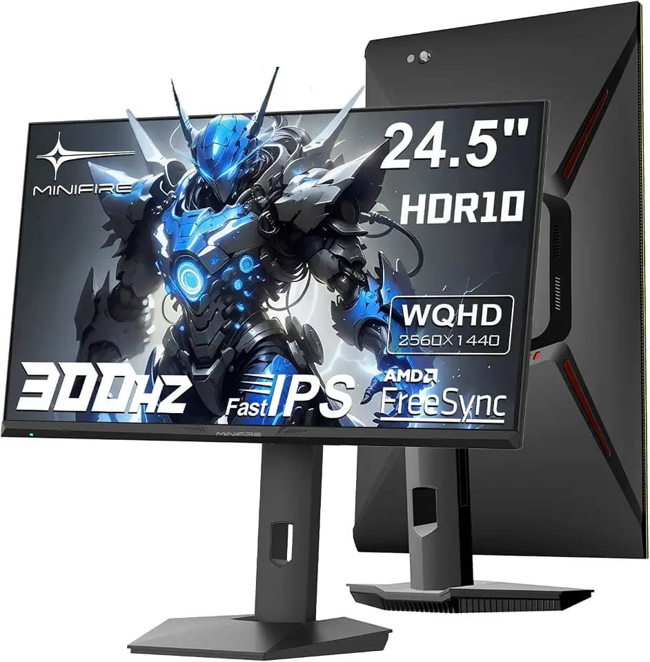 Minifire 24.5" WQHD 300Hz Gaming Monitor 1ms HDR (MFG25F6Q Pro) | Fast IPS Panel, AdaptiveSync, sRGB 136%. Height adjustable stand. HDMI2.1 (VRR up to 320Hz) x2, DP1.4 x2. PBP/PIP. Schwarz.