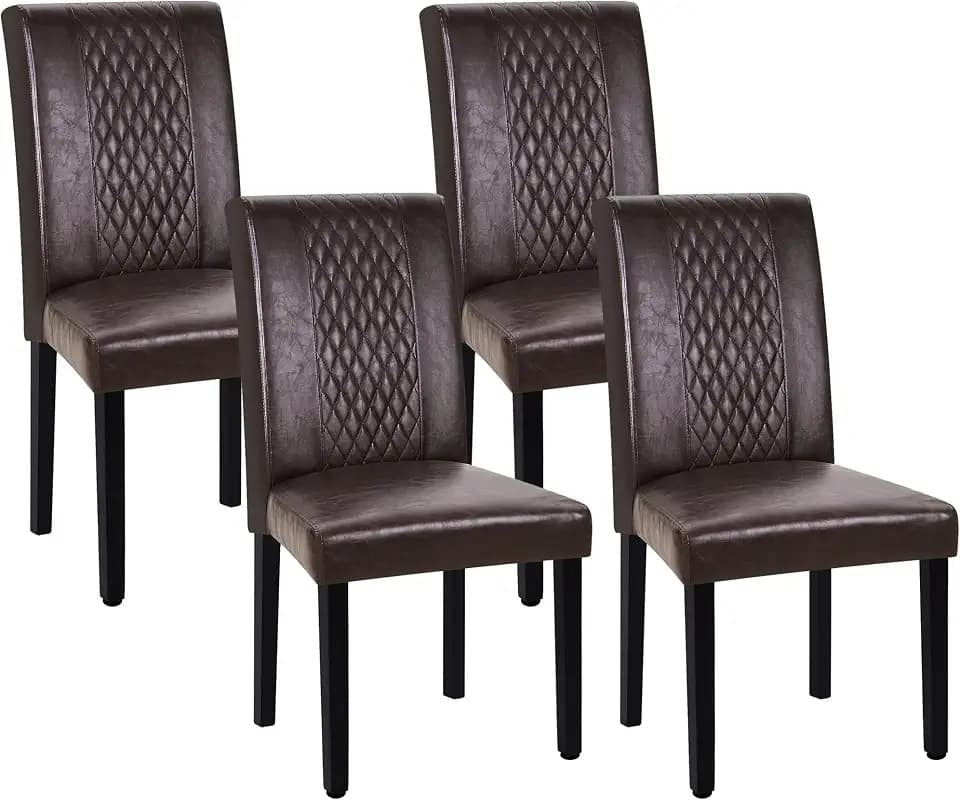 VECELO Dining Chairs Set of 4, Upholstered PU Leather Wood Legs High Back for Kitchen Living Room, Coffee