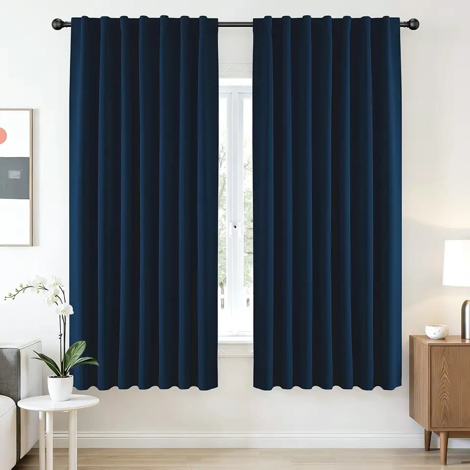 CUCRAF Navy Blue Blackout Curtains 54 Inches Length 2 Panels Set, Rod Pocket and Back Tab Window Curtain, Dark Blue Thermal Insulated Darkening Drapes for Bedroom Living Room (W52 x L54 Inch)