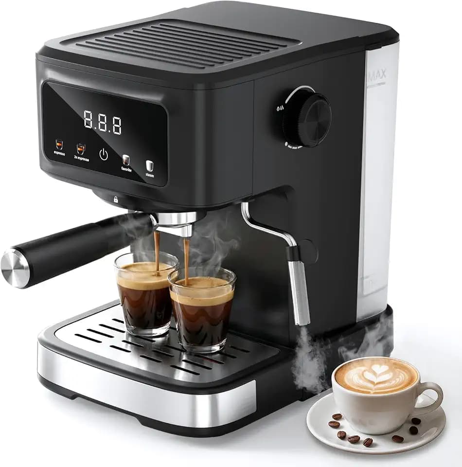 Electactic Espresso Machine with Milk Frother, Compact Coffee Maker for Home, Cappuccino & Latte, 15 Bar Pump, Dual Stainless Steel Filters, LED Touch Screen, Removable Water Tank & Drip Tray