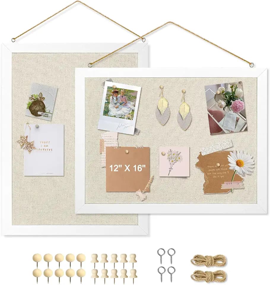 2-Pack Double-Sided Wood Framed Cork Board with Linen, 16" x 12"