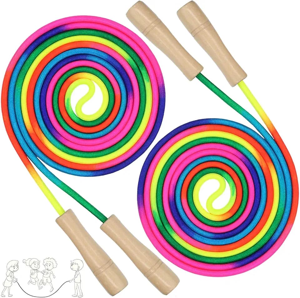 Double Dutch Jump Rope 16 ft 2 Pack, Adjustable Long Skipping Rope with Wooden Handle, Multiplayer Team Jumping Rope for Kids Adults, Long Enough for 5-6 Jumpers