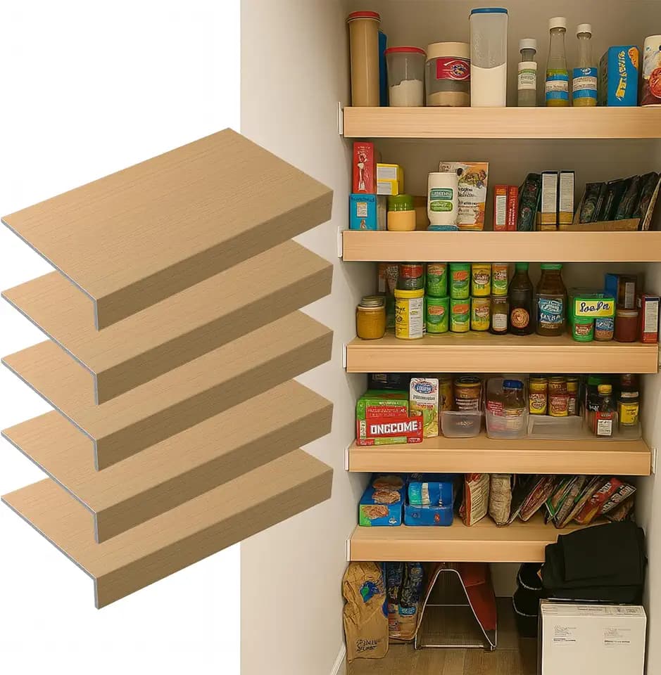 Wood 44x12in 5-Pack Faux Wood Shelf Covers for Wire Shelving – Cut with Utility Knife, No Tools, Waterproof & Fireproof – for Pantry, Closet, Laundry, Bathroom, Basement
