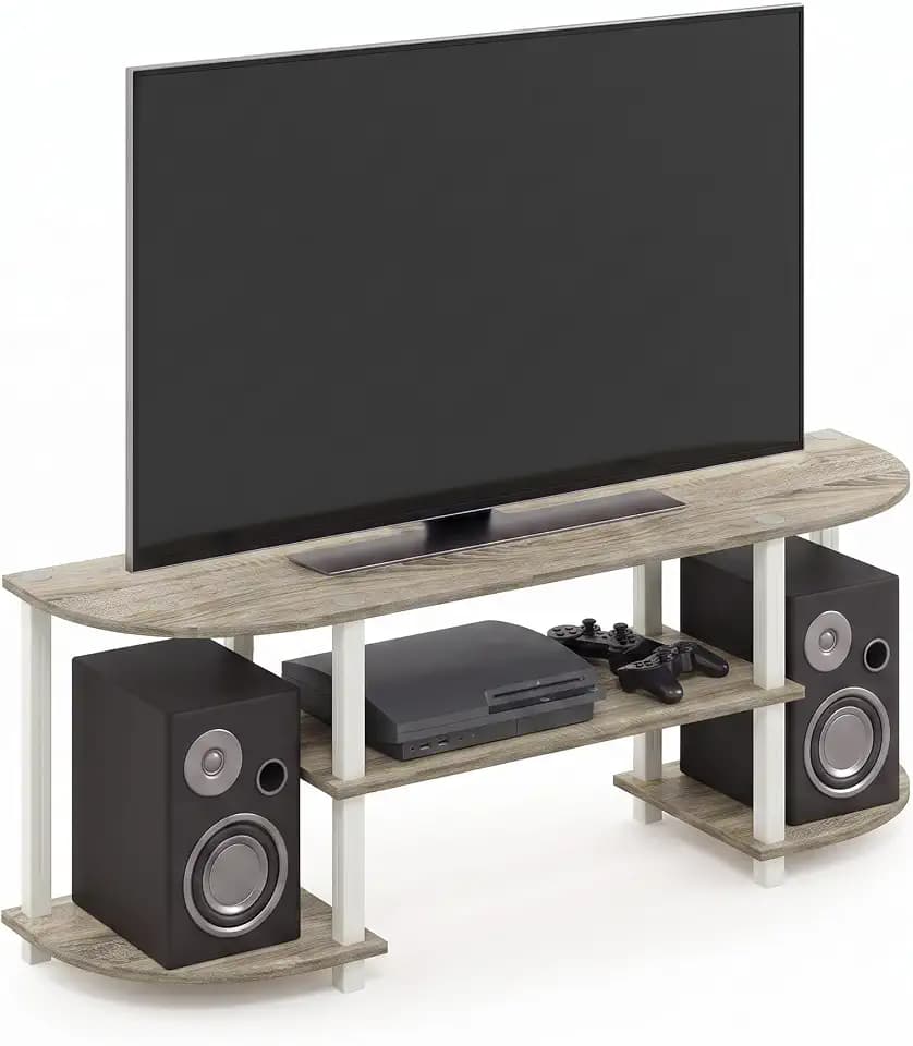 Furinno Turn-S-Tube Wide TV Entertainment Center, Sonoma Oak/White, 47. 25x13. 4x15. 9