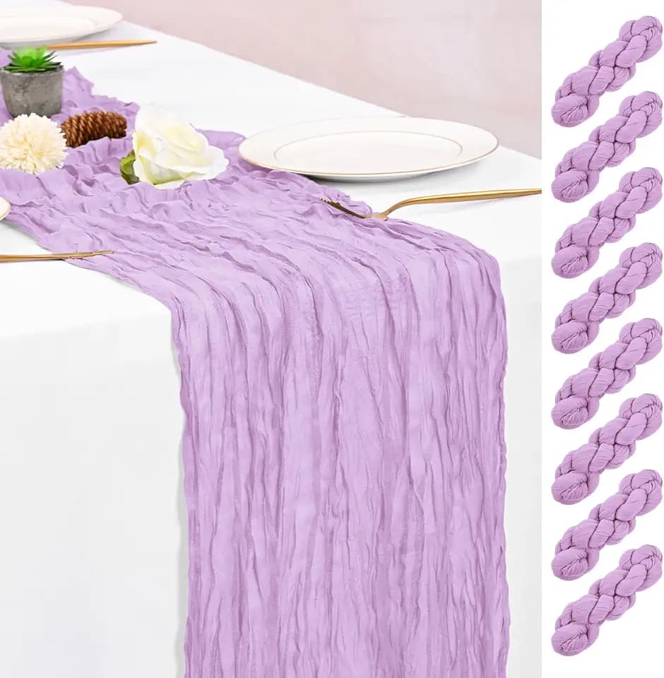 8 Pack Lavender Table Runner 10FT Cheesecloth Table Runner Boho Gauze Table Runners Long Rustic Sheer Fabric Table Runners for Wedding Party Bridal Shower Farmhouse & Home Decor