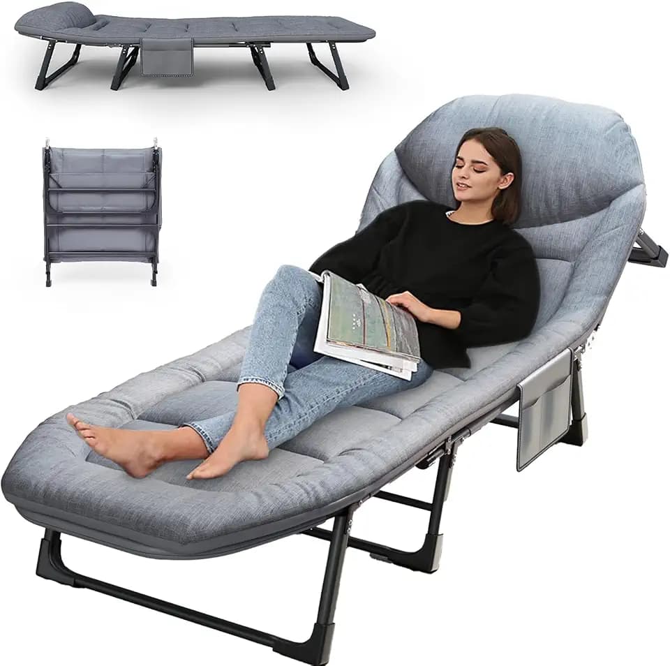 Folding Camping Cot for Adults,Adjustable Sleeping Cot with Mattress