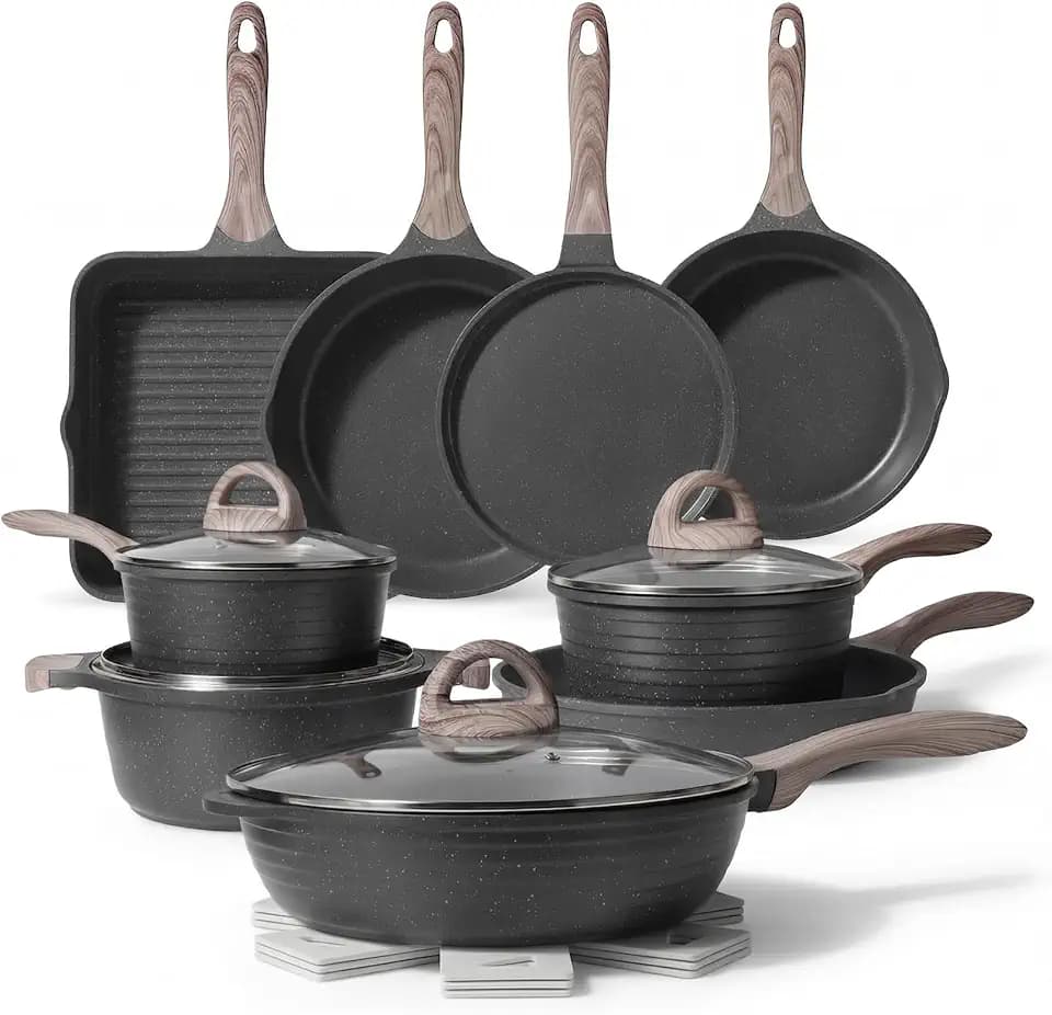 JEETEE Pots and Pans Set Non Stick 23pcs, Healthy Kitchen Cookware Sets