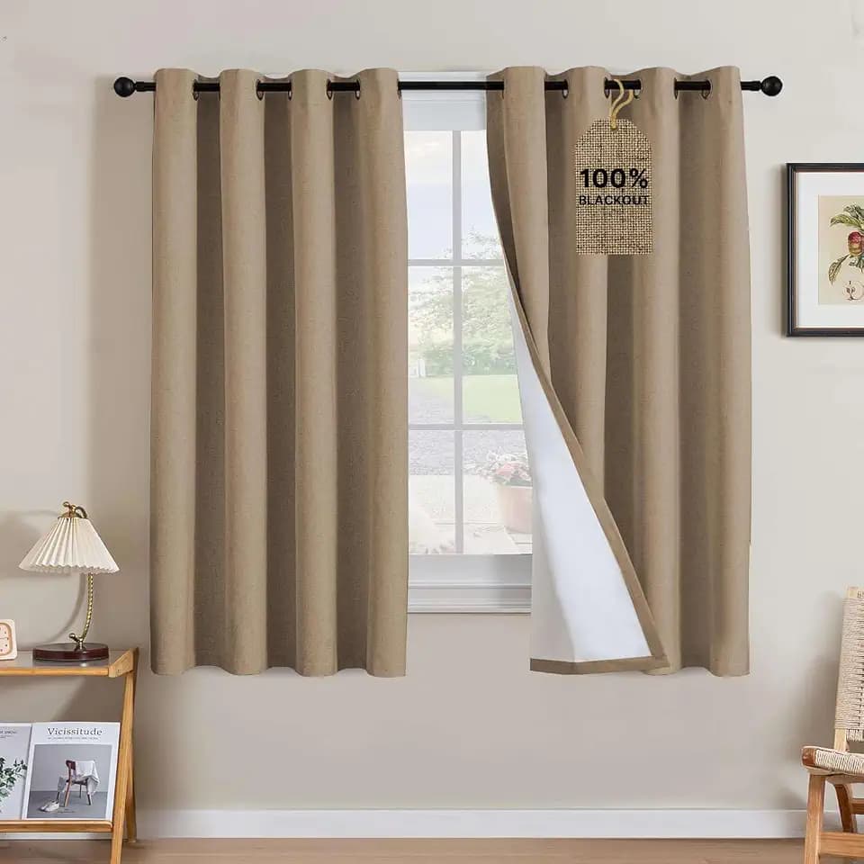 H.VERSAILTEX 100% Blackout Linen Curtains 63" L Heathered Macchiato