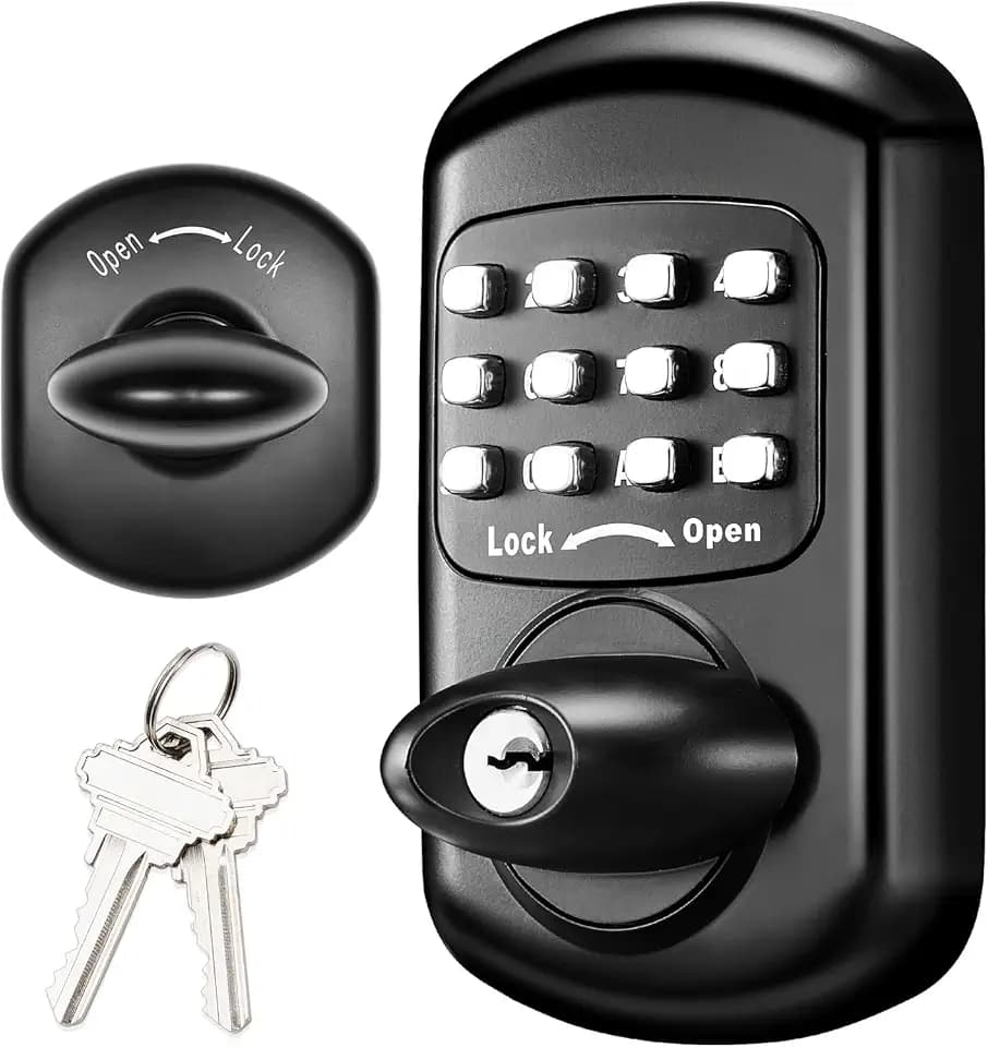 Keyless Entry Keypad Deadbolt - Digital & Mechanical Door Lock, Low Power Risk-Free (Black)