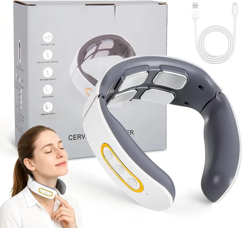 Neurotex Nackenmassagegerät,Mit Stimme und Bio-Neuro-Modulation,Tragbares Beheiztes Nackenmassagegerät,6 Modi,9 Intensitätsstufen,Elektrische Lmpulse Gegen Schmerzen für Damen Herren(Weiß)