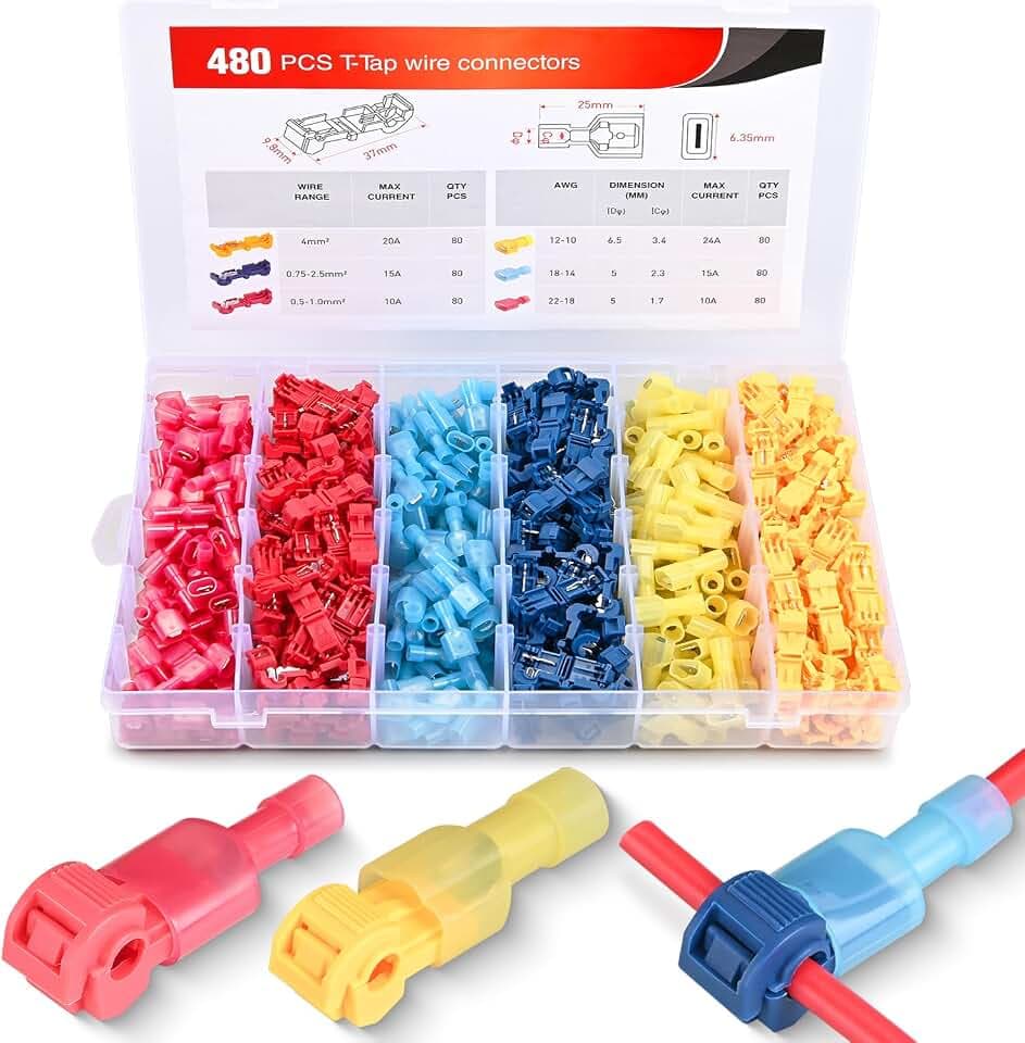 Nilight 480PCS/80 Pairs T-Tap Wire Connectors Self-Stripping Quick Splice Electrical Wire Terminals Insulated Male Quick Disconnect Spade Terminals Assortment Kit with Storage Case, 2 Years Warranty