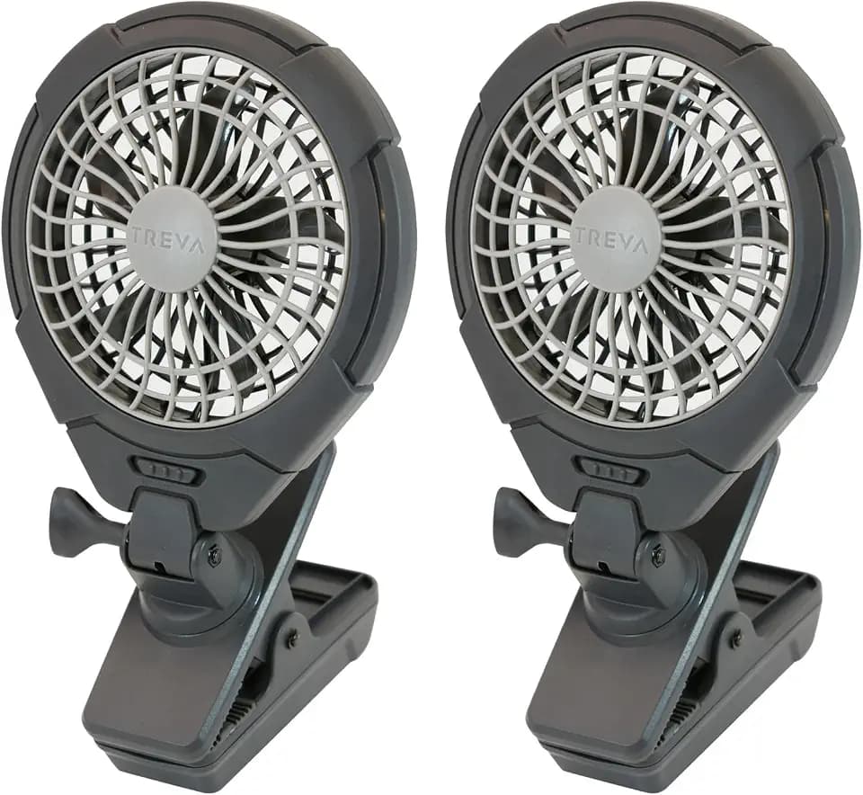 O2COOL Treva 5 in Battery & USB Powered Clip on Fan 2-Speed Grey 2-Pack