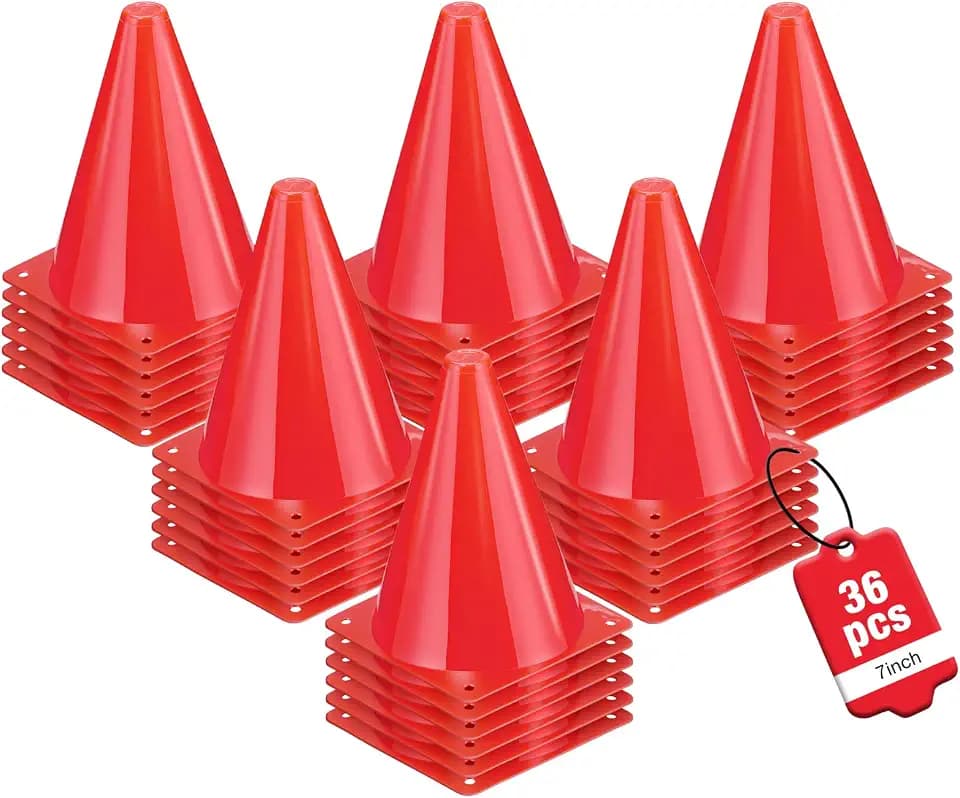 36pcs Cones 7 Inch Soccer Cones and Plastic Traffic Cones, Durable Cones for Sports Training, Ideal for Soccer, Basketball, Football, Skating, and Agility Drills Practice