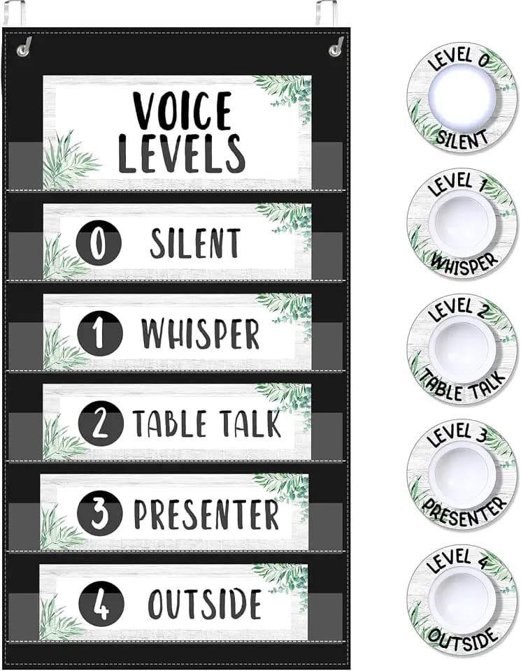 Funrous Voice Level Pocket Chart for Classroom, Retro Eucalyptus