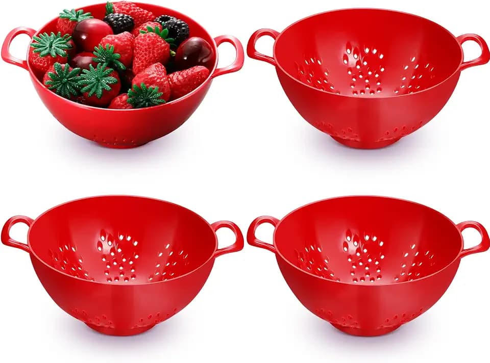 Baderke 4 Pack Mini Colander Plastic Berry Strainer, Red