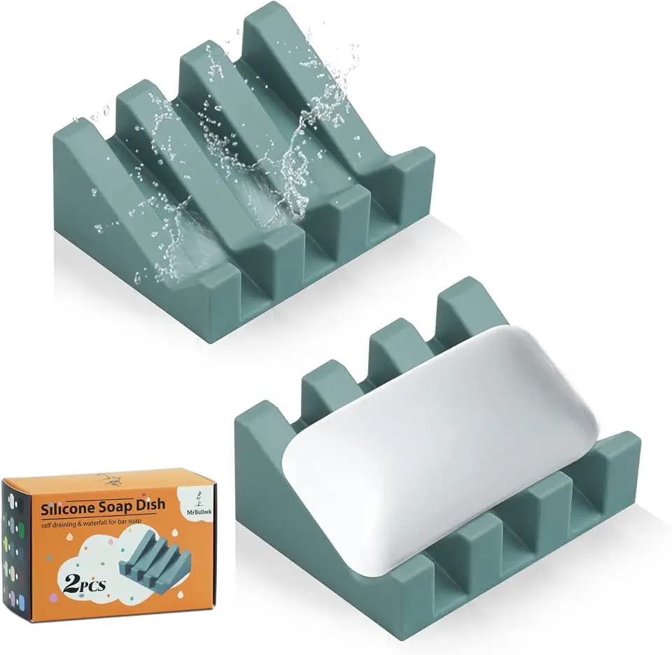 Silicone Soap Dish Self Draining for Shower & Kitchen (Green, 2 Pack)