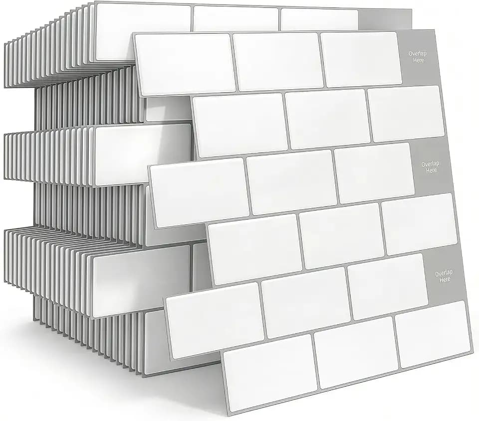 Arttown Peel and Stick 3D Wall Backsplash, 20-Sheet, 12" × 12" White