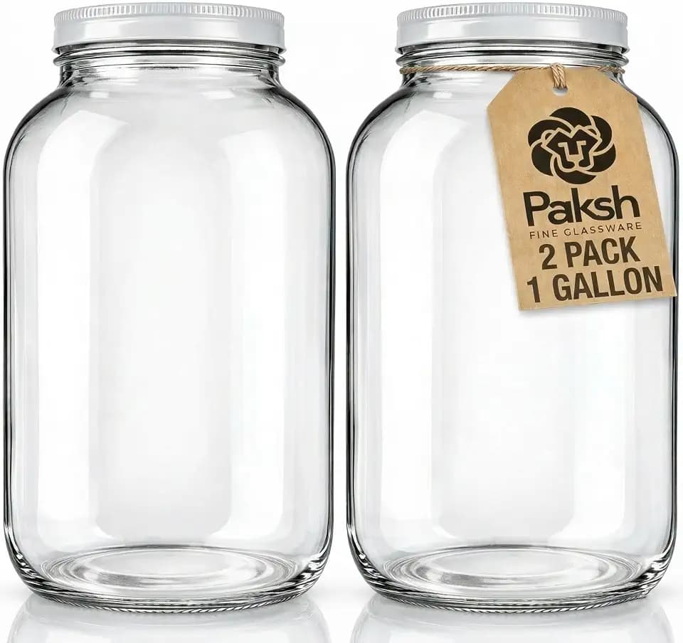 Paksh Novelty 1 Gallon Glass Jar with Lid, Wide Mouth Sun Tea Jar, 2 Pack
