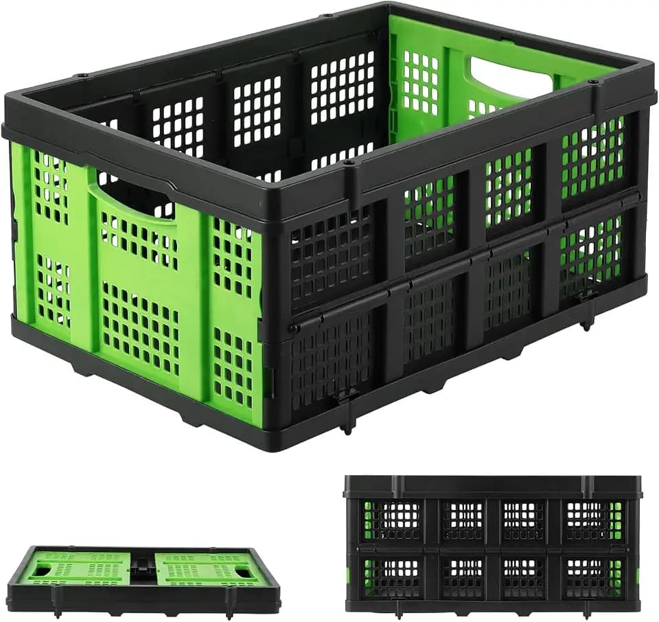 Garvee Collapsible Crate, 55L Foldable Plastic Milk Storage Crate, Green