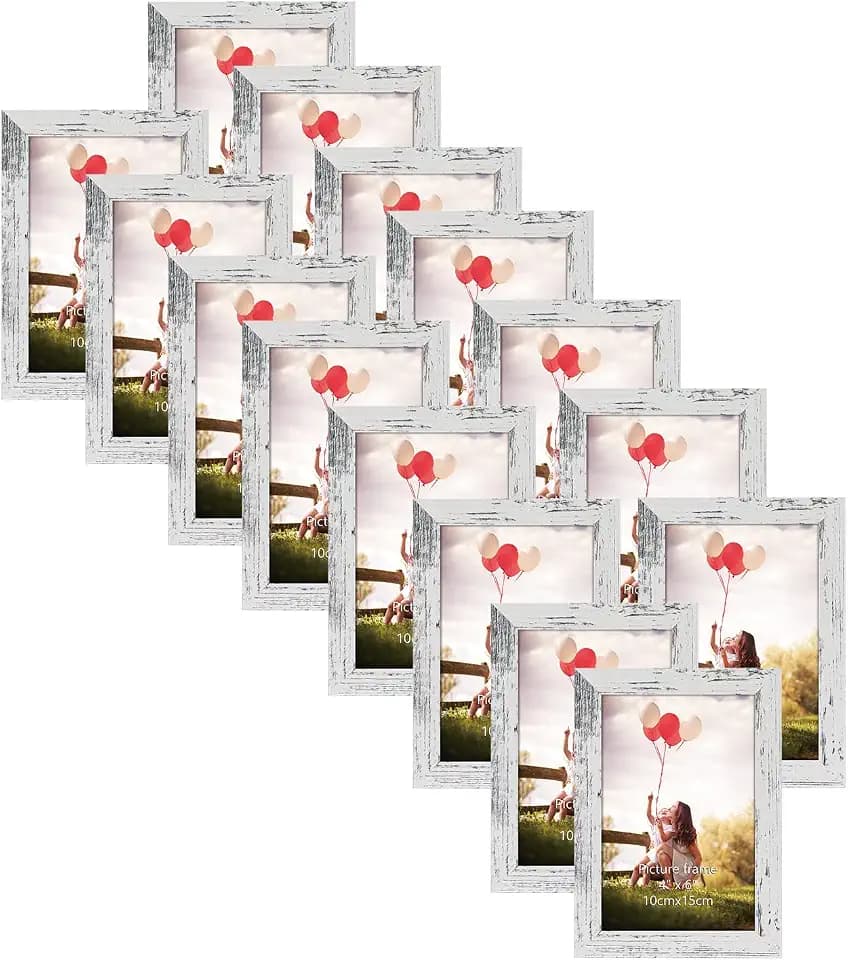 HORLIMER 4x6 Picture Frame Set of 15, Distressed White Picture Frames