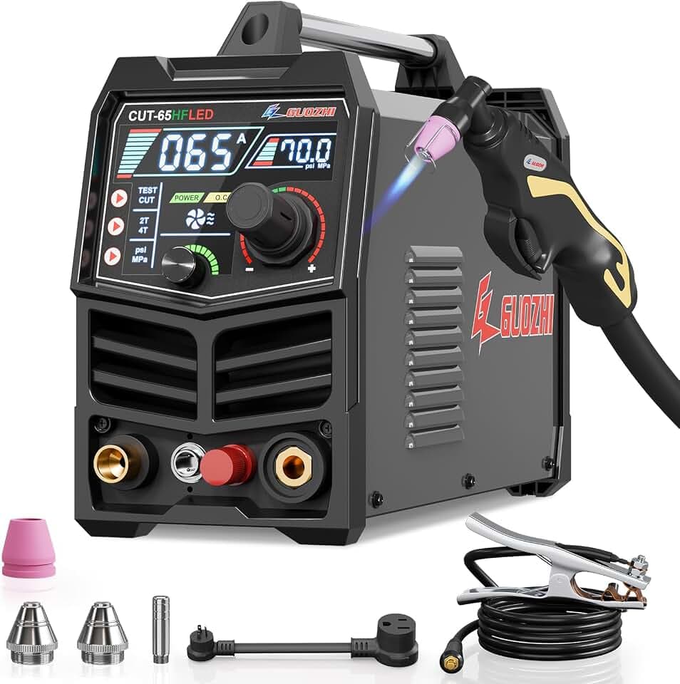GZ GUOZHI Plasma Cutter 65Amp High Frequency Non-Touch Arc Digital Screen Display DC Inverter 110/220V Dual Voltage Blowback Plasma Cutting Machine CUT-65HFLED