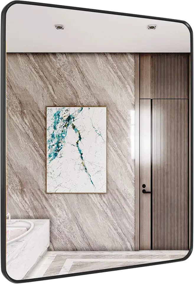 Black Bathroom Vanity Mirror for Wall, 20x28 Inch Rectangle Framed Wall Mounted Mirrors,Hangs Horizontally or Vertically