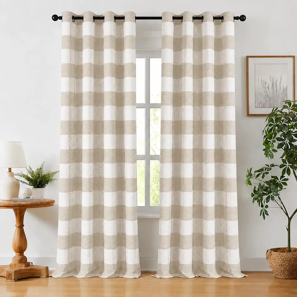 MYSKY HOME Tan Plaid Blackout Curtains for Bedroom and Living Room