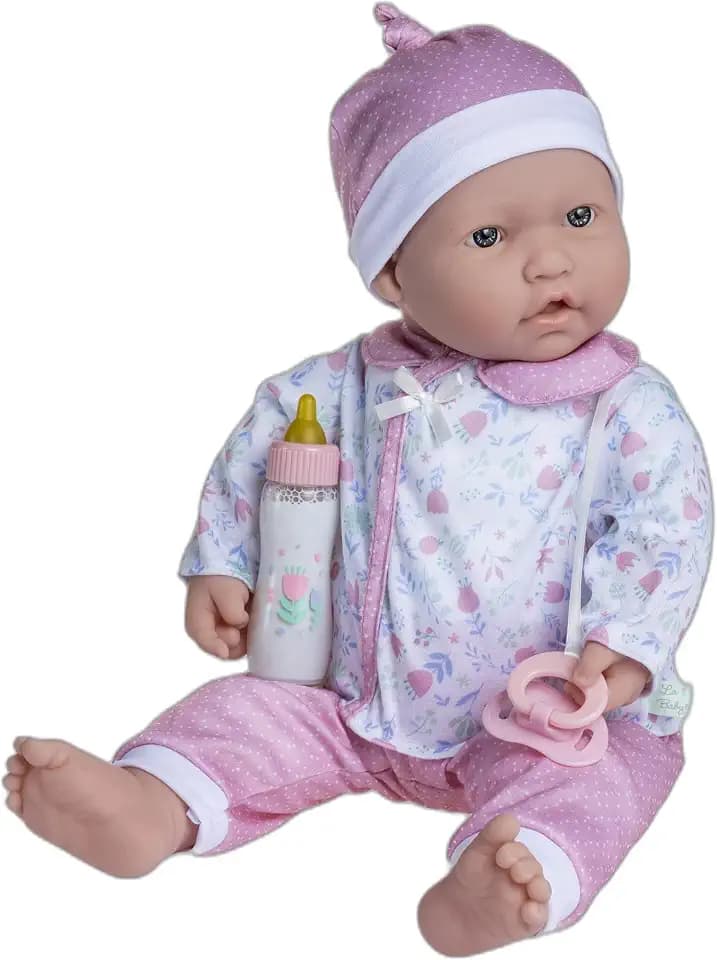 La Baby Caucasian 20-inch Small Soft Body Baby Doll | JC Toys - La Baby | Washable |Removable Pink Floral Outfit w/ Hat, Pacifier & Magic Bottle | For Children 12 Months +