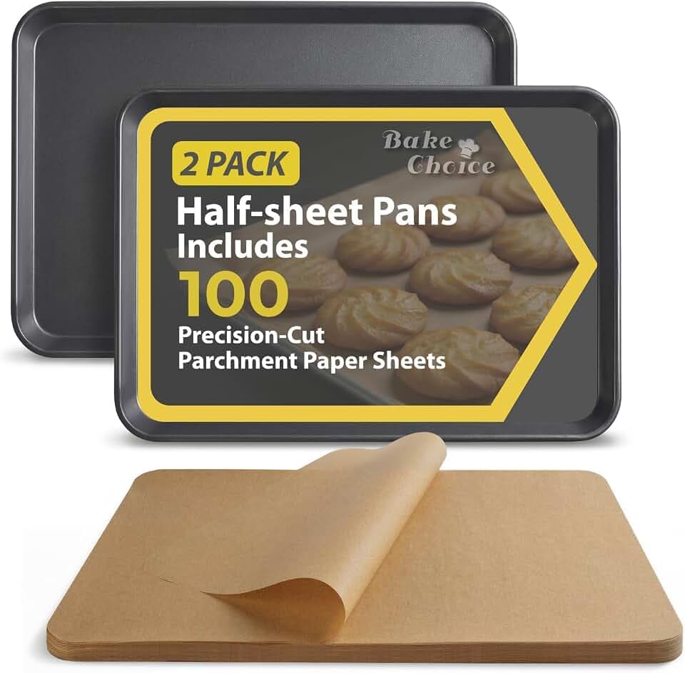 Bake Choice 2 Pack 18x13In Half Sheet Pans With 100Pcs Parchment Sheets