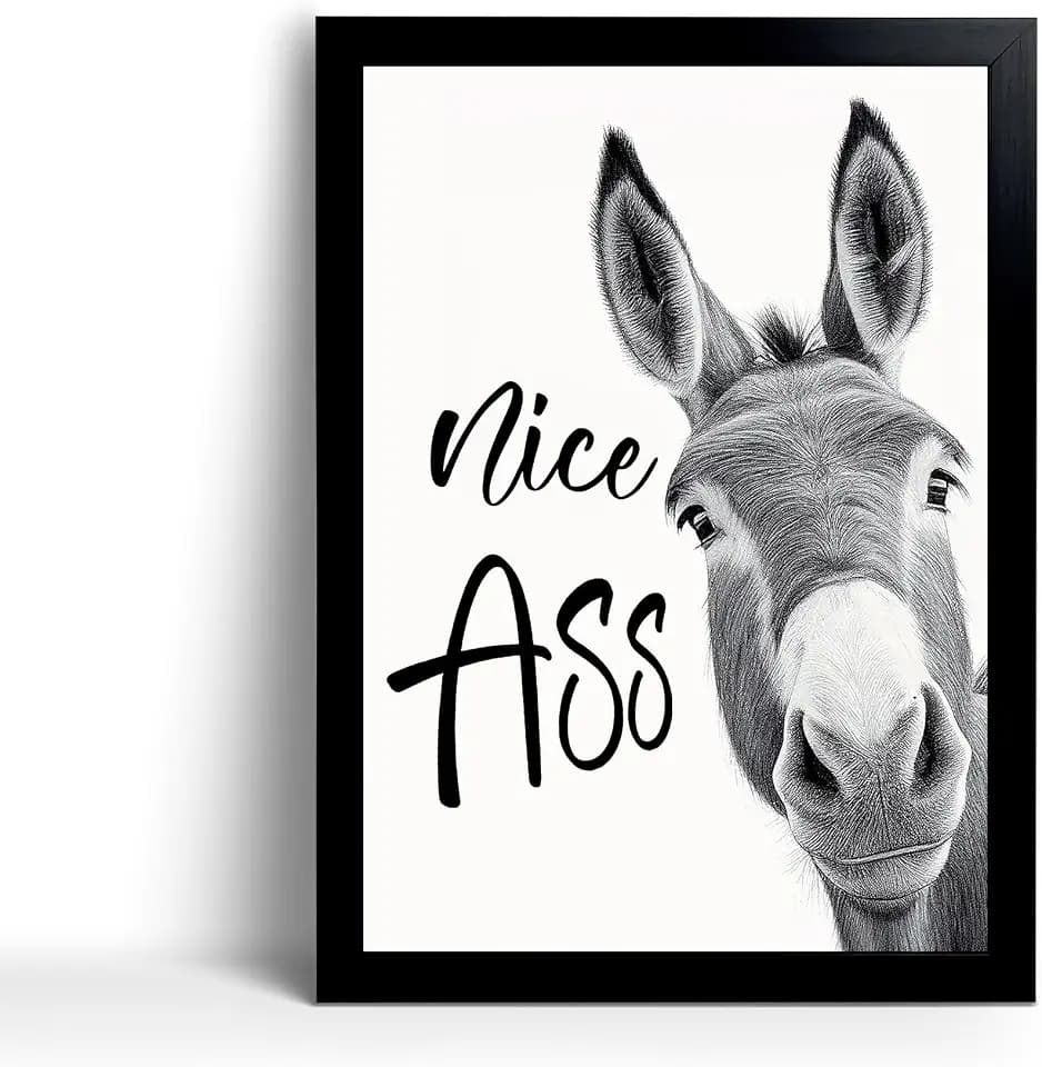 calmart Bathroom Wall Art - Donkey Art Print, Funny Bathroom Decor, Waterproof Canvas Print, 12x16inch