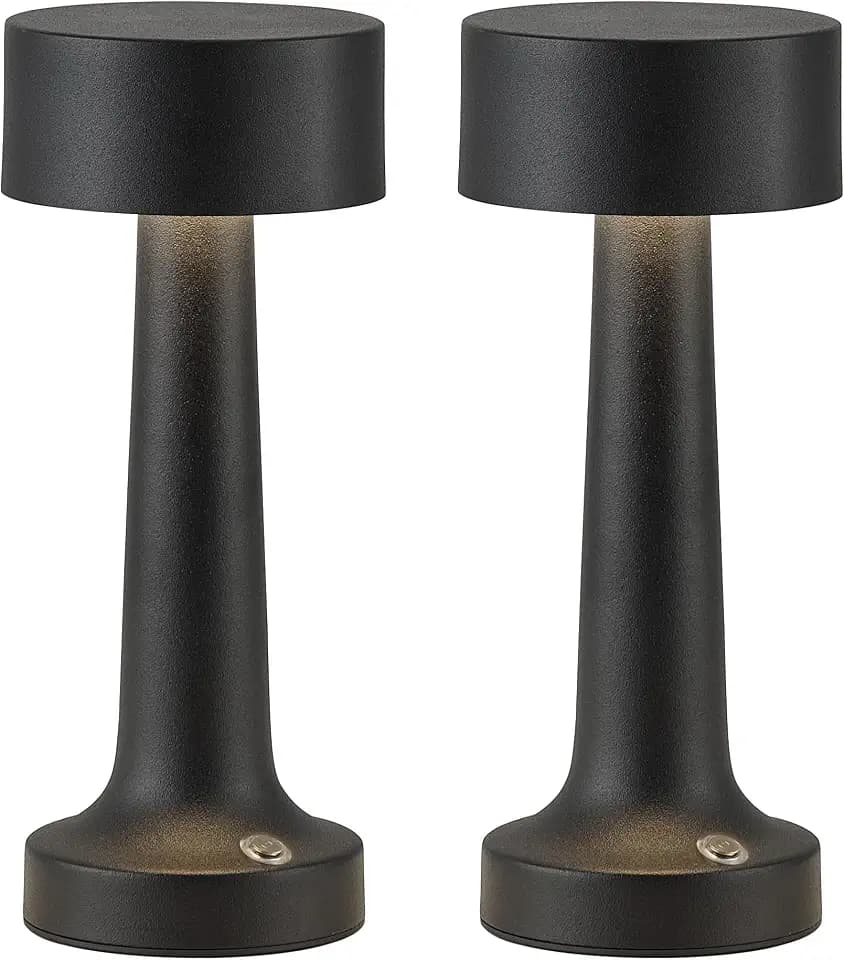 PUSU Cordless LED Black Small Table Lamps Set of 2, Portable Desk Lamp