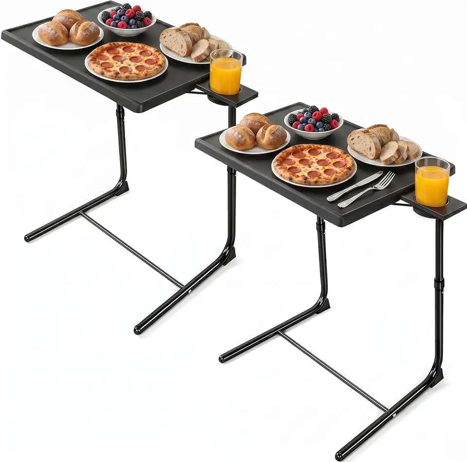 LORYERGO TV Tray Table Set of 2, 6 Height & 3 Tilt Adjustments, Black
