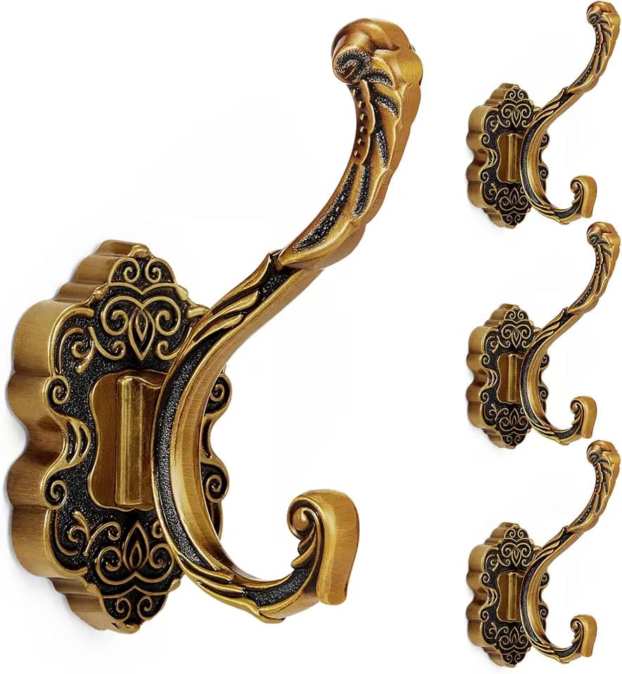 Zonon 4 Pcs Antique Gold Vintage Antique Coat Hooks Wall Mounted