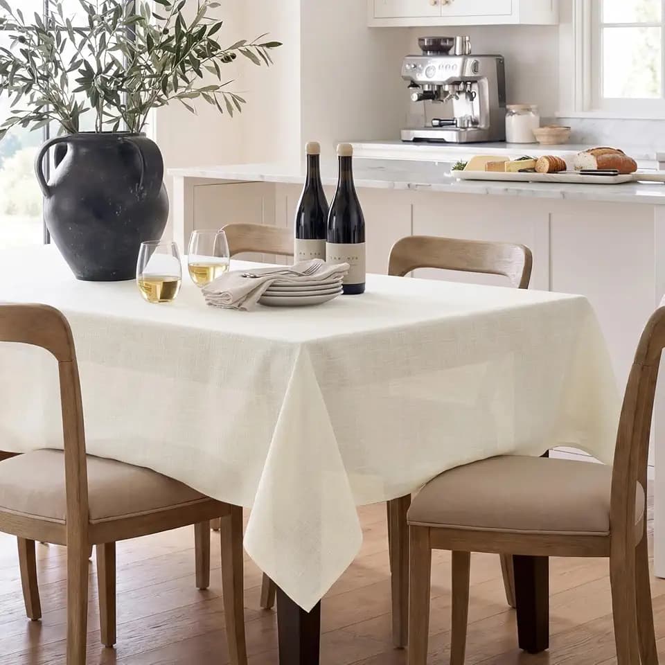 NOVILYS Rectangle Tablecloth with Linen Textured, 60 x 102 Inch, Cream