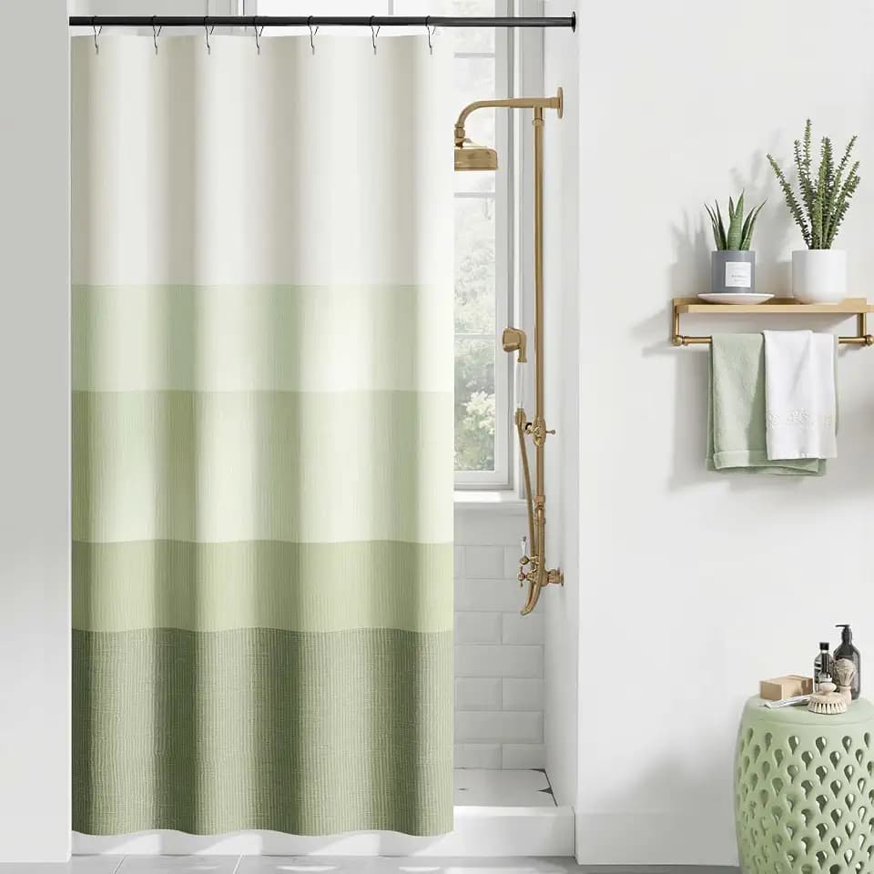 jinchan Small Stall Shower Curtain for Bathroom 36x72 Inch 7 Hooks Green | Ombre Forest Green Shower Curtain,Stripe,Bathroom Decor, Gradual Color, Waterproof Fabric, Minimalist Design, Modern Neutral