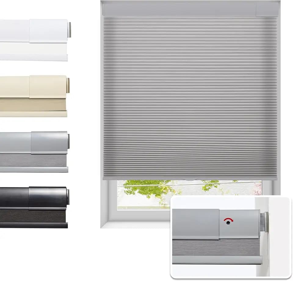 Tonature No Drill Cellular Shades for Indoor Windows, Thermal Insulating & Noise Reducing Honeycomb Blinds, Cordless Free Stop Blinds Light Filtering, Grey,19" W x 64" H