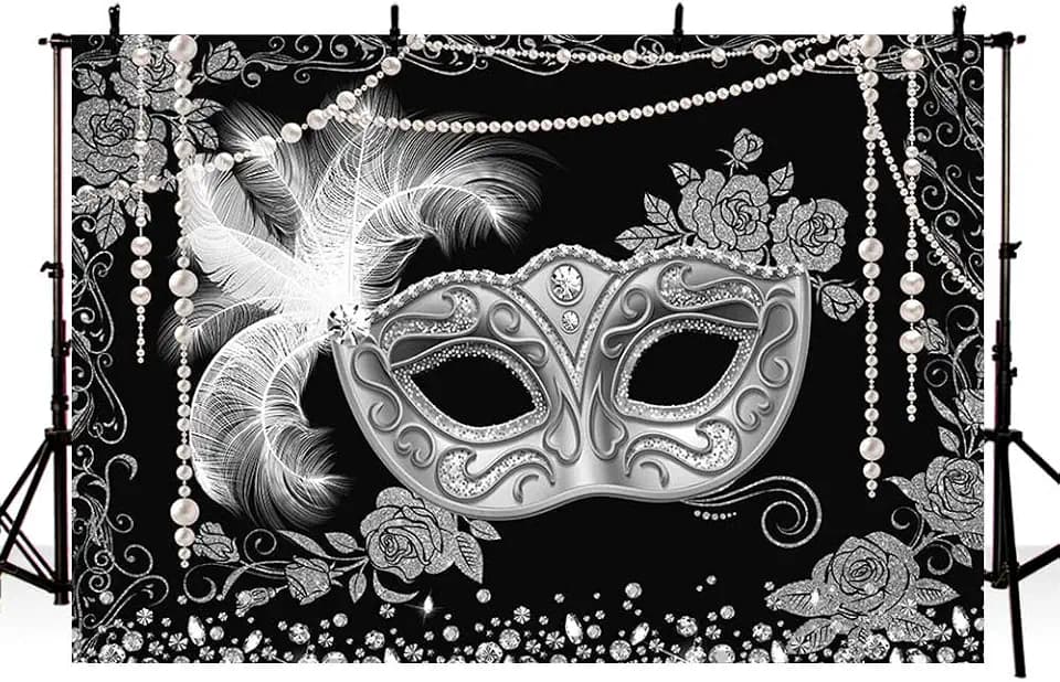 AIBIIN Fotohintergrund, 210 x 150 cm, Schwarz und Silber, Pailletten, leicht, Bokeh, Dekoration, Party, Geburtstag, Hochzeit, Fotohintergrund, für Neugeborene, Studio Prop