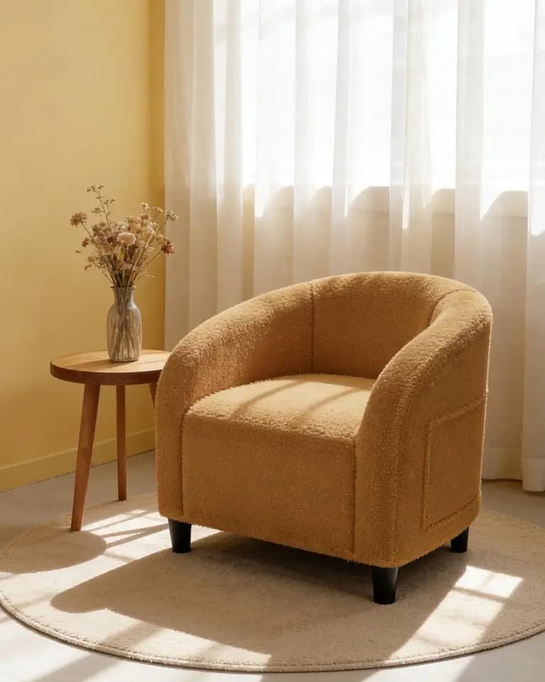 GarveeHome Accent Barrel Chair Boucle Club Chair Furry Sherpa Armchair Suitable for Living Room Bedroom Reception Room Office(Yellow)