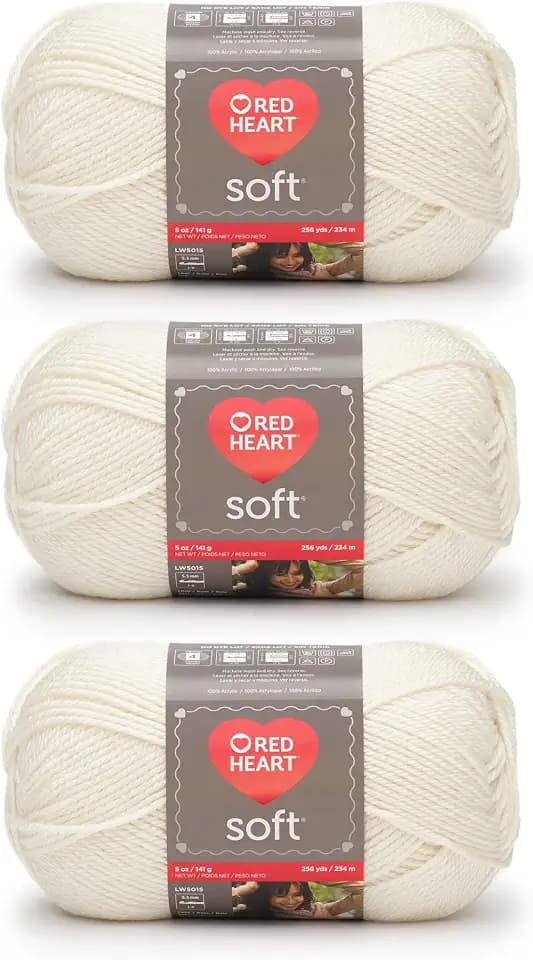 Red Heart Soft Yarn for Crocheting and Knitting, Off White, 3-Pack