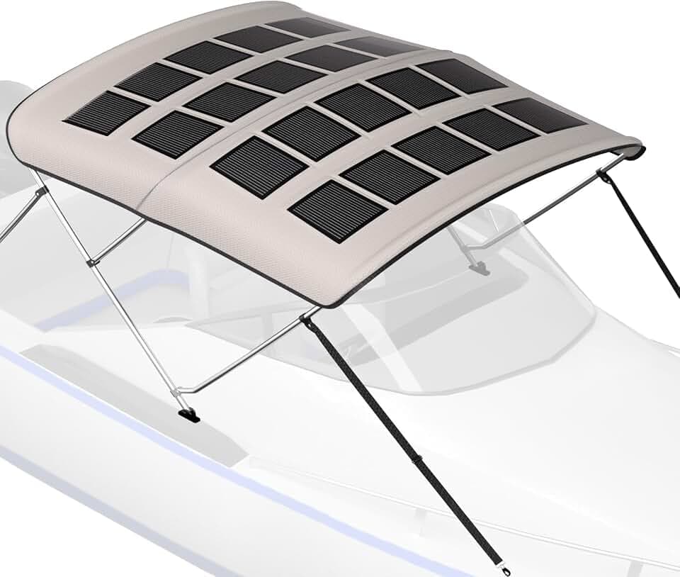 BougeRV 3 Bow 600D Bimini Top with 200W 24V Flexible Solar Panel
