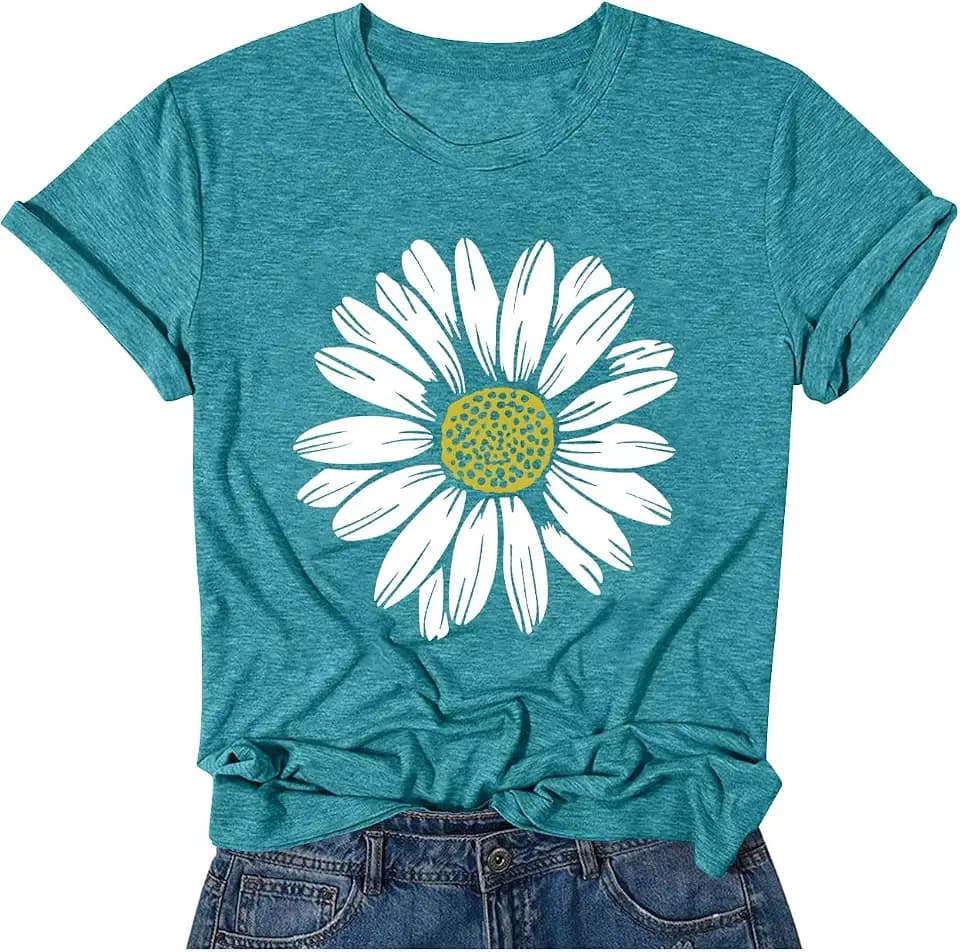 Women Trendy Tops Sunflower Graphic Loose Summer Tees T-Shirts Blouse