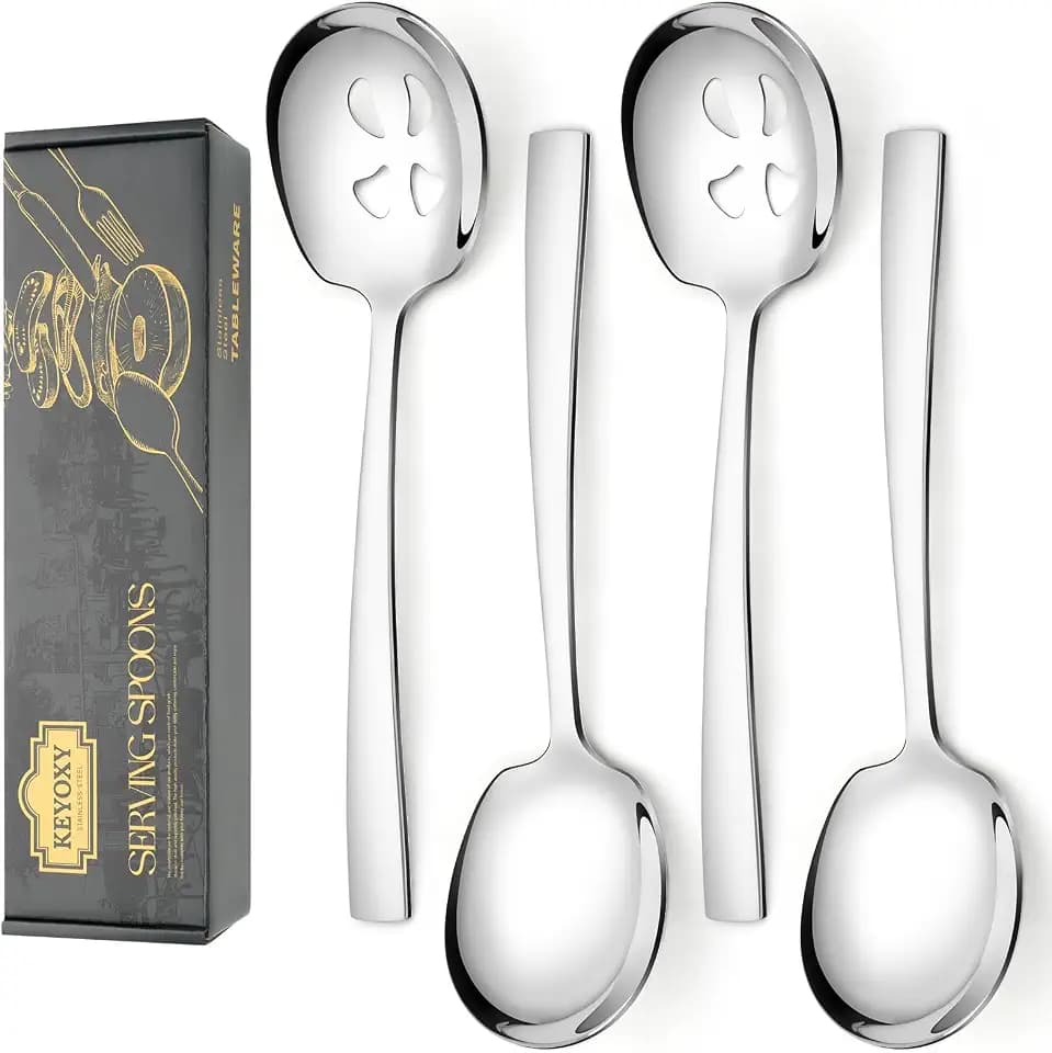 4 Piece Serving Spoons Set,9.2-Inch Includes 2 Large, 2 Slotted