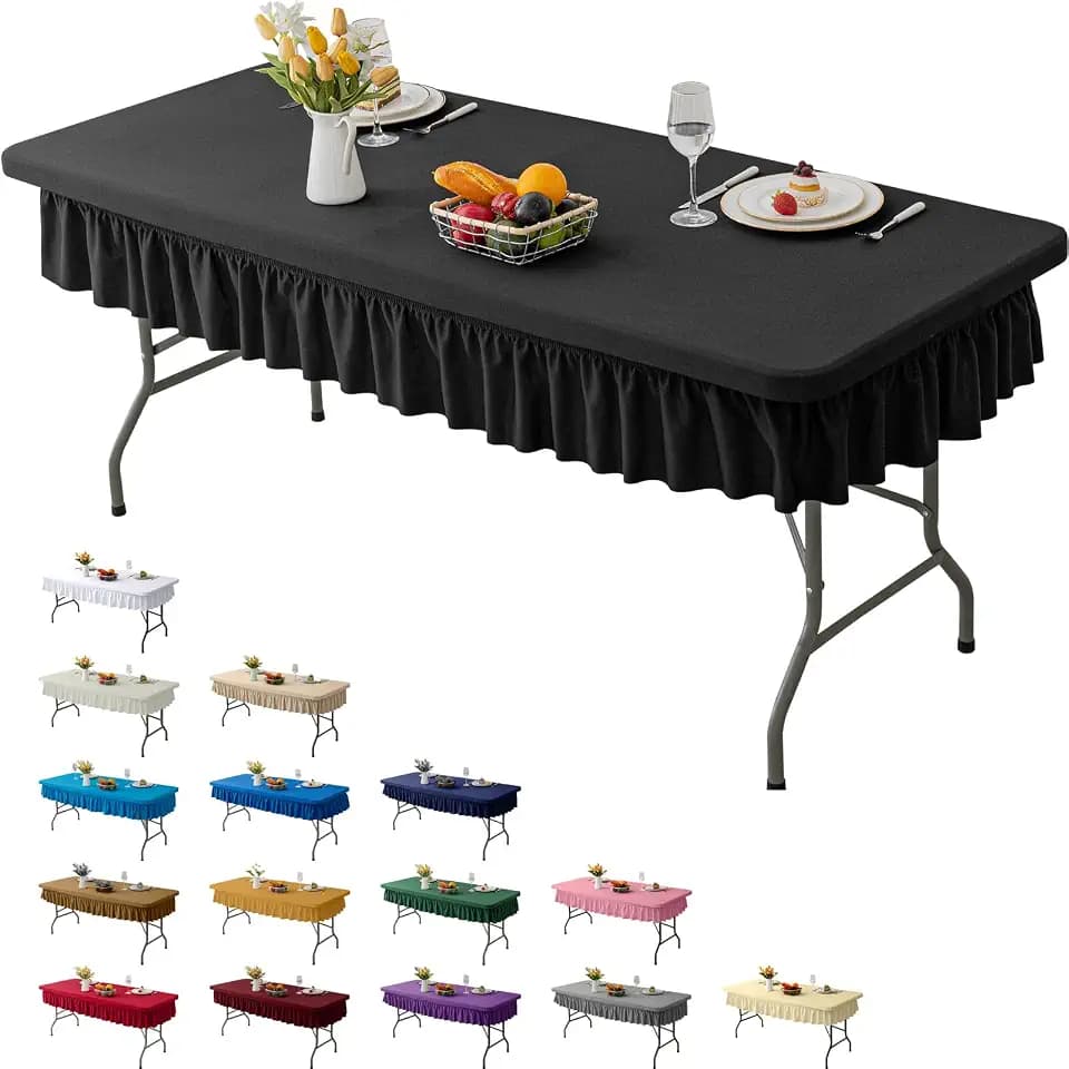 5ft Black Stretch Tablecloth for Rectangular Tables - Flared Wrap Design, Waterproof, Wrinkle-Resistant, Washable - Ideal for Weddings, Parties, Banquets & Table Protection