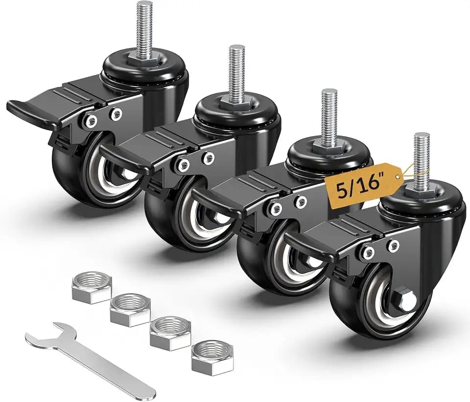 HOLKIE Caster Wheels 2 inch Total Locking Stem Casters, 5/16" -18 x 1" (Stem Diameter 5/16", Stem Length 1") Threaded Stem Casters Swivel Casters Set of 4 Heavy Duty Castors Black