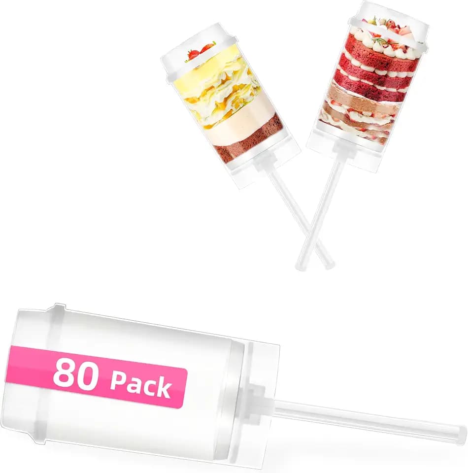 Clear Push-Up Cake Pop Shooter (Push Pops) Plastic Containers with Lids, Base & Sticks, Pack of 80(80 pack)