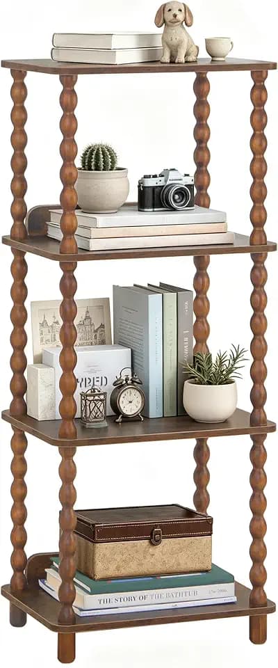Fultyle Book Shelf, 4-Tier Bookshelf with Storage, Small Bookcase Display Shelves for Small Spaces, Bedroom, Living Room and Office with Solid Wood Legs (Rustic Brown)