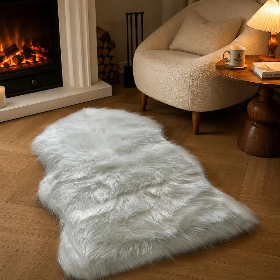 Faux Sheepskin Rug, White, 2 x 3 Ft