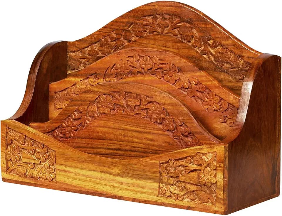 Handmade Wooden Mail Organizer Letter Rack Wood Magazine Holder Wooden Desk Organizer 3 Self Brass Inlay 12 Inch Remote Letter Holder