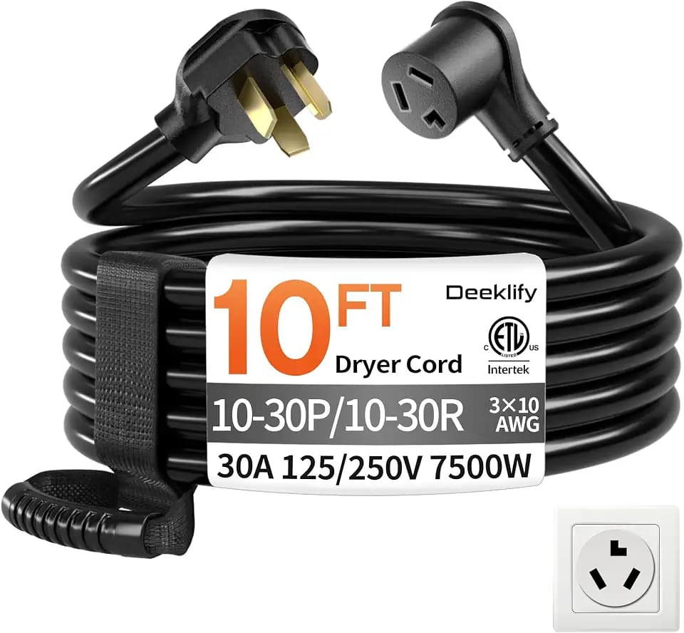 10FT 3 Prong Dryer Extension Cord, 30 AMP 10/3 Gauge, Black