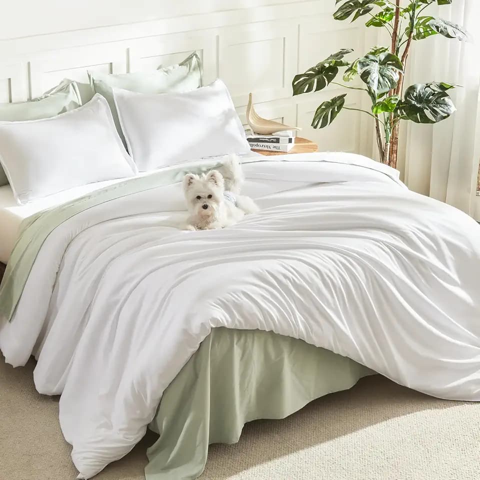 Litanika King Comforter Set White, 3 Pieces Lightweight Solid Bed Set